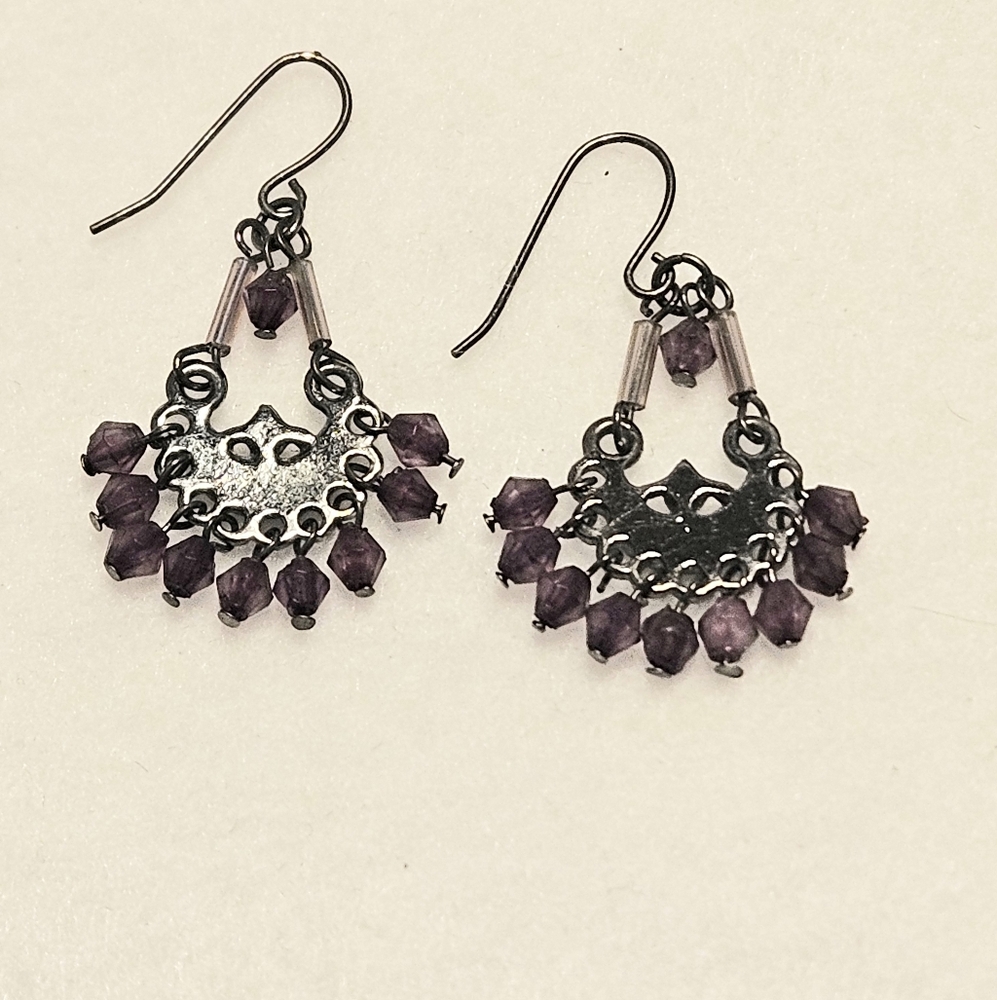 Vintage-Inspired Purple Beaded Dangle Earrings - Bohemian St Chandelier Earrings